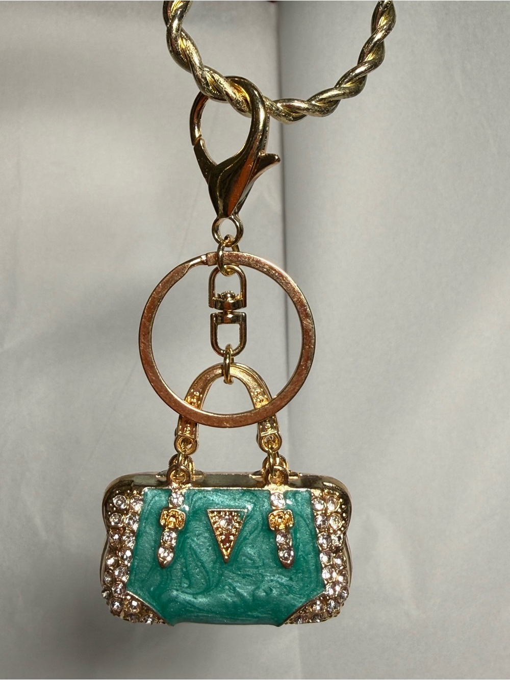 Gold-tone Teal Purse With Bling Keychain